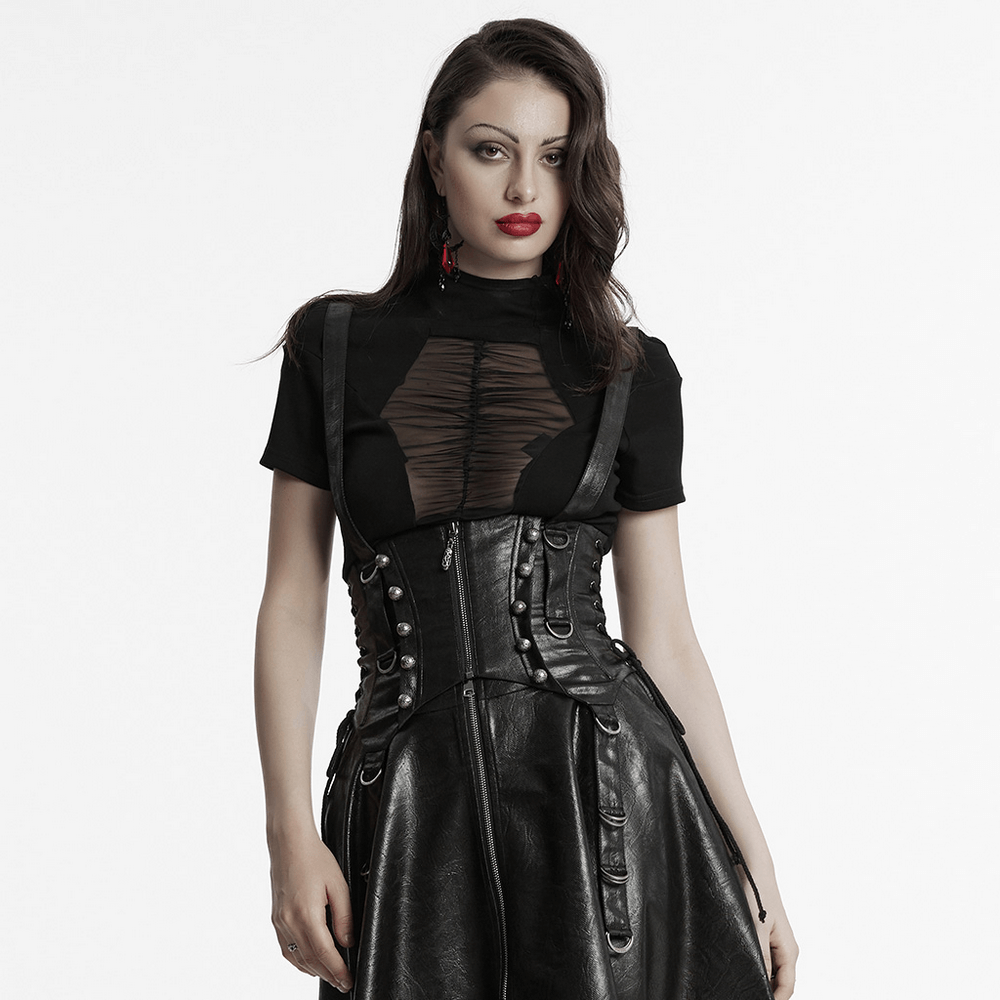 Gothic Faux Leather Corset with Straps and Metal Accents Gothic Faux Leather Corset with Straps and Metal Accents