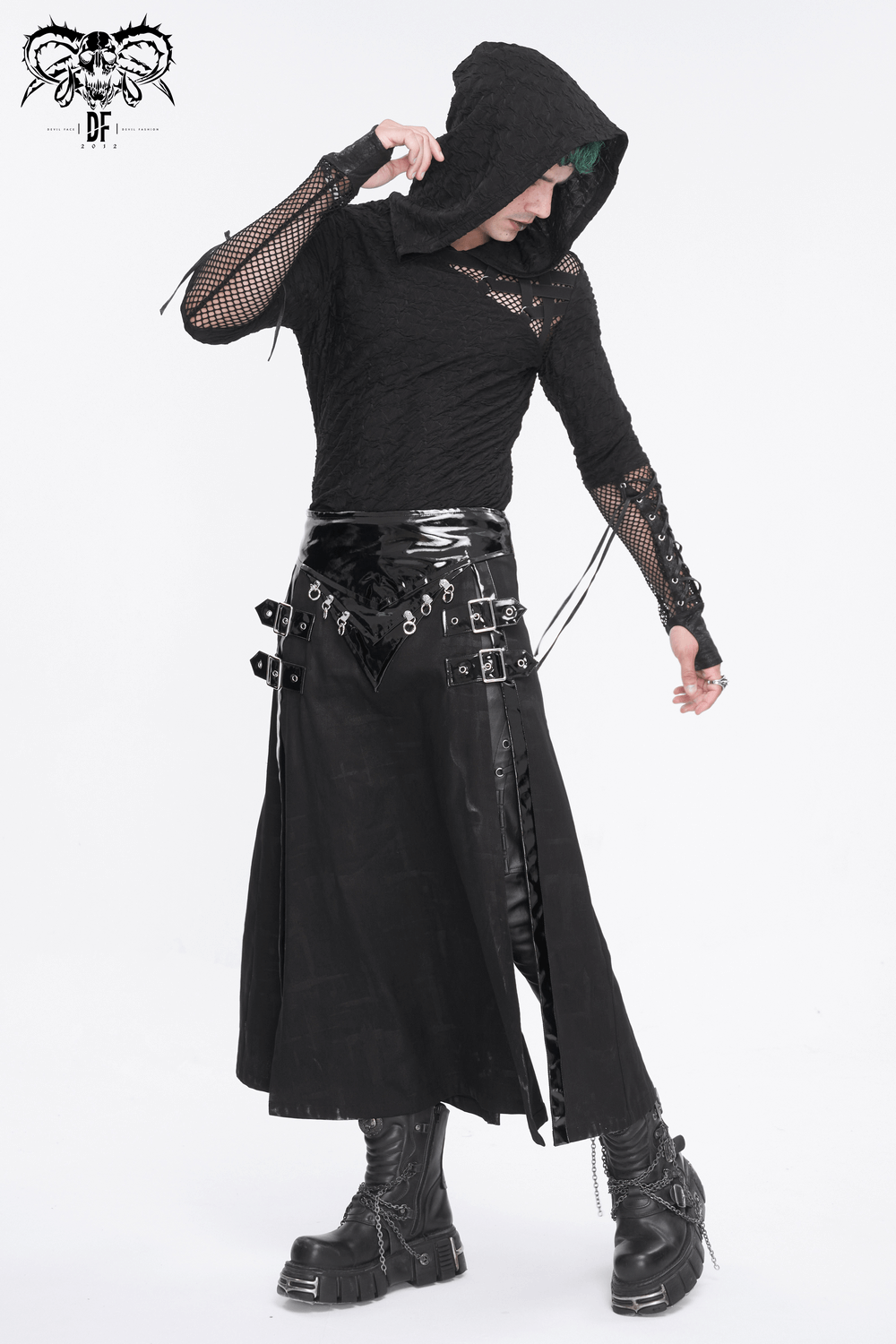 Gothic Faux Leather Kilt Skirt with Chains and Buckles - HARD'N'HEAVY