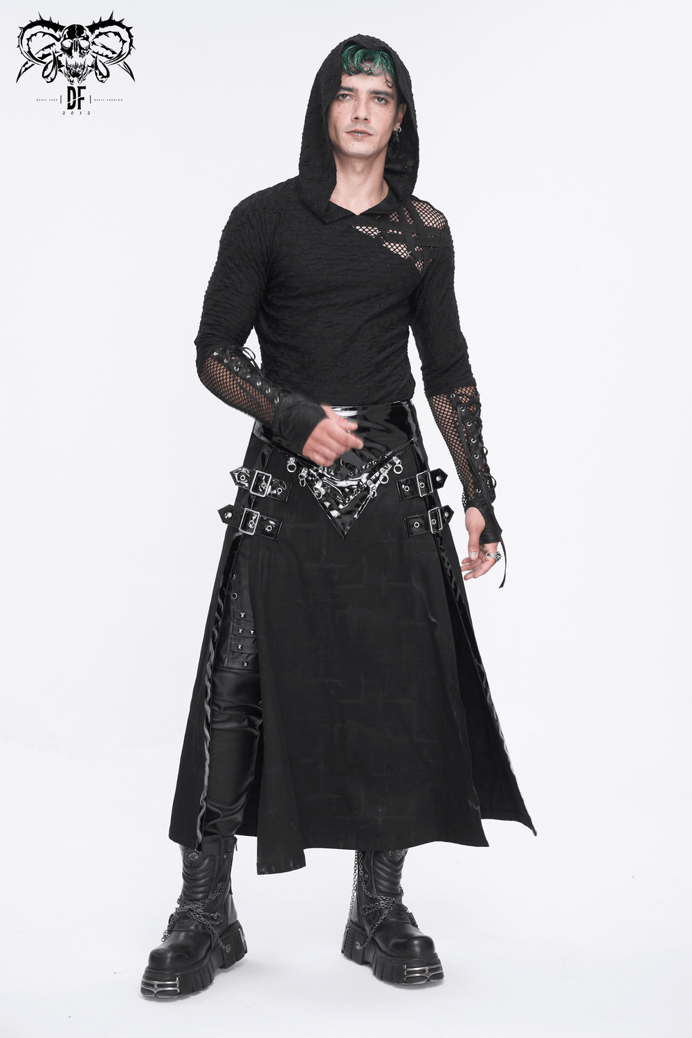 Gothic Faux Leather Kilt Skirt with Chains and Buckles - HARD'N'HEAVY