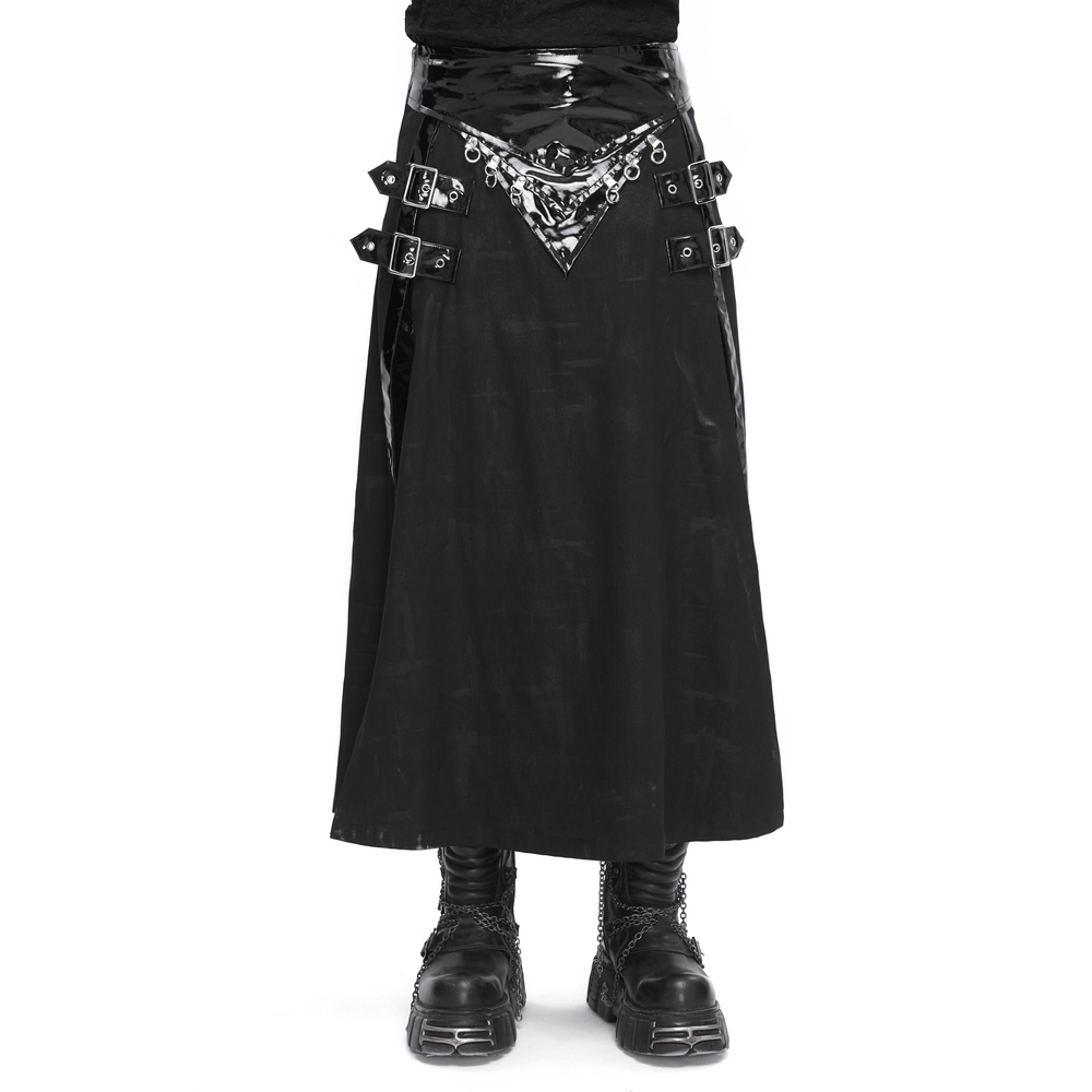 Gothic faux leather kilt skirt with chains and buckles for edgy style