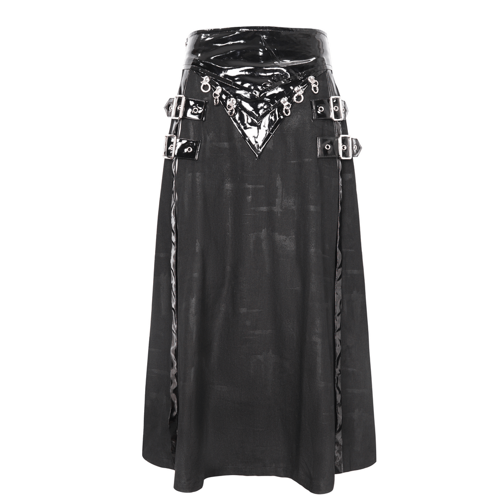 Gothic Faux Leather Kilt Skirt with Chains and Buckles - HARD'N'HEAVY