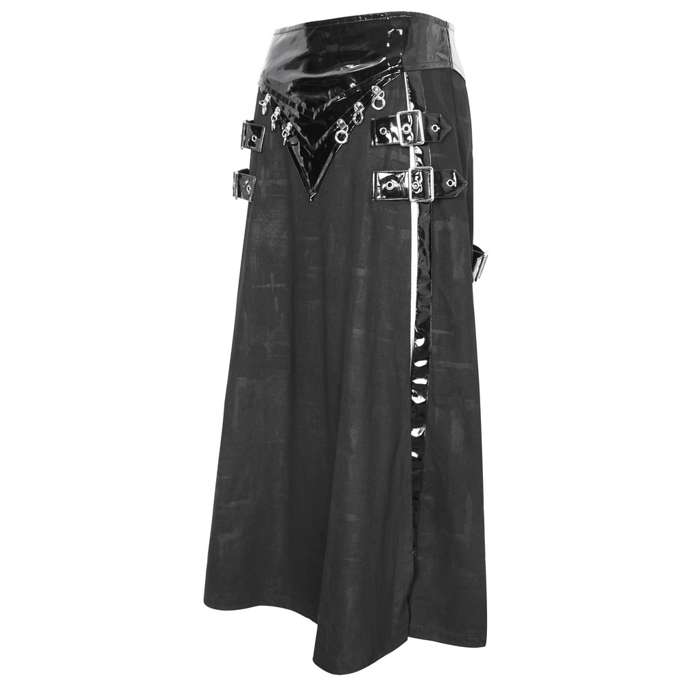 Gothic Faux Leather Kilt Skirt with Chains and Buckles - HARD'N'HEAVY
