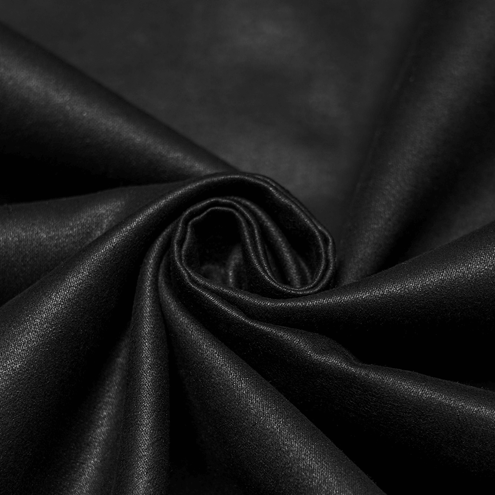 Close-up of the matte faux leather fabric used in the Gothic Faux Leather Shirt with Bat Collar and Straps.