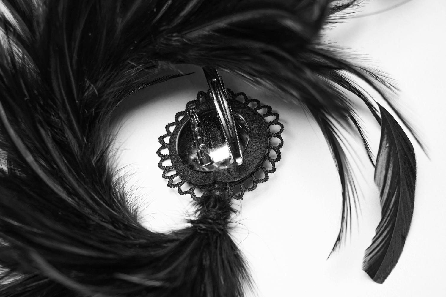 Gothic Feather Headpiece with Black Crystal Pendant