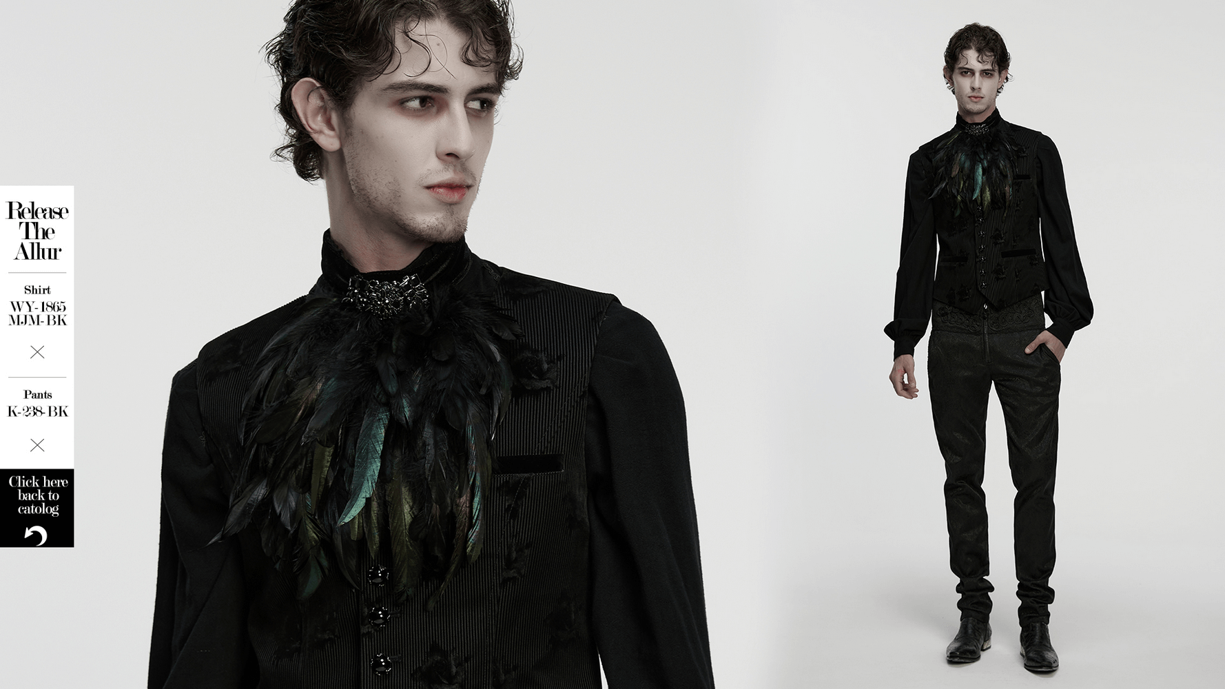 Gothic Feather Neck Collar with Velvet and Lace Detail worn by a model in a stylish black ensemble.