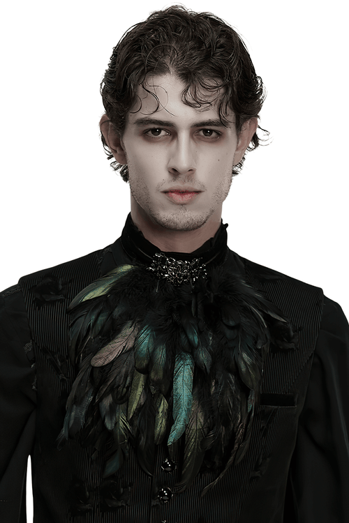 Collier de Cou à Plumes Gothique avec Détail en Velours et Dentelle