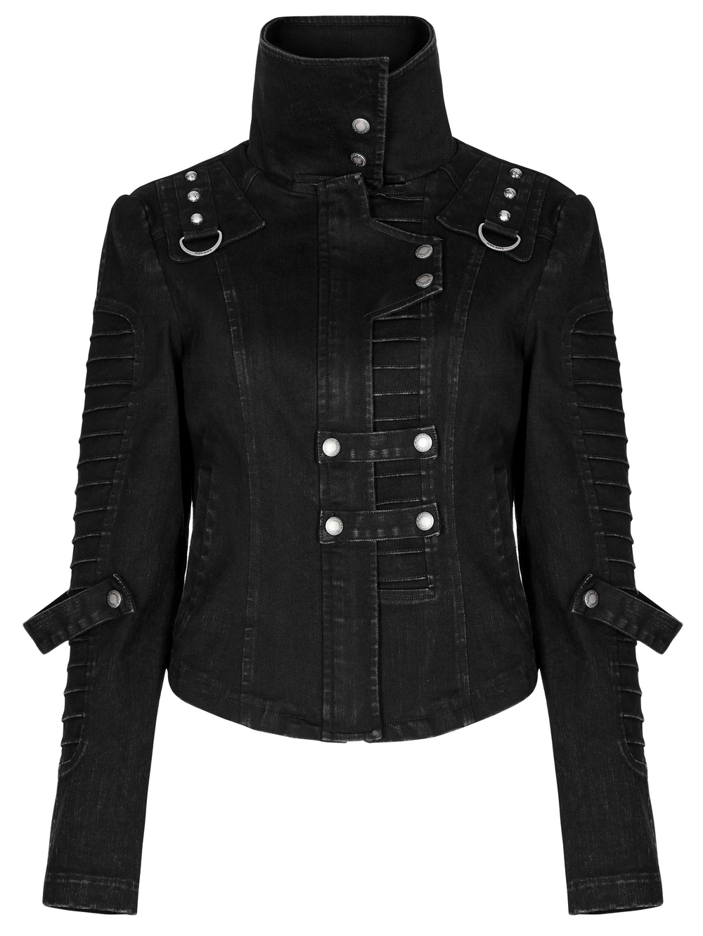 Gothic Female Fitted Denim Jacket with Edgy Detailing - HARD'N'HEAVY