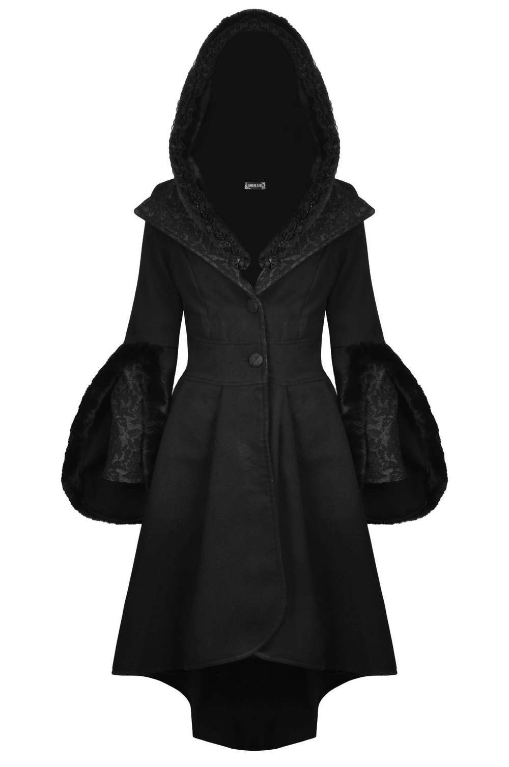 Gothic Female Hooded Сocktail Coat with Flared Sleeves