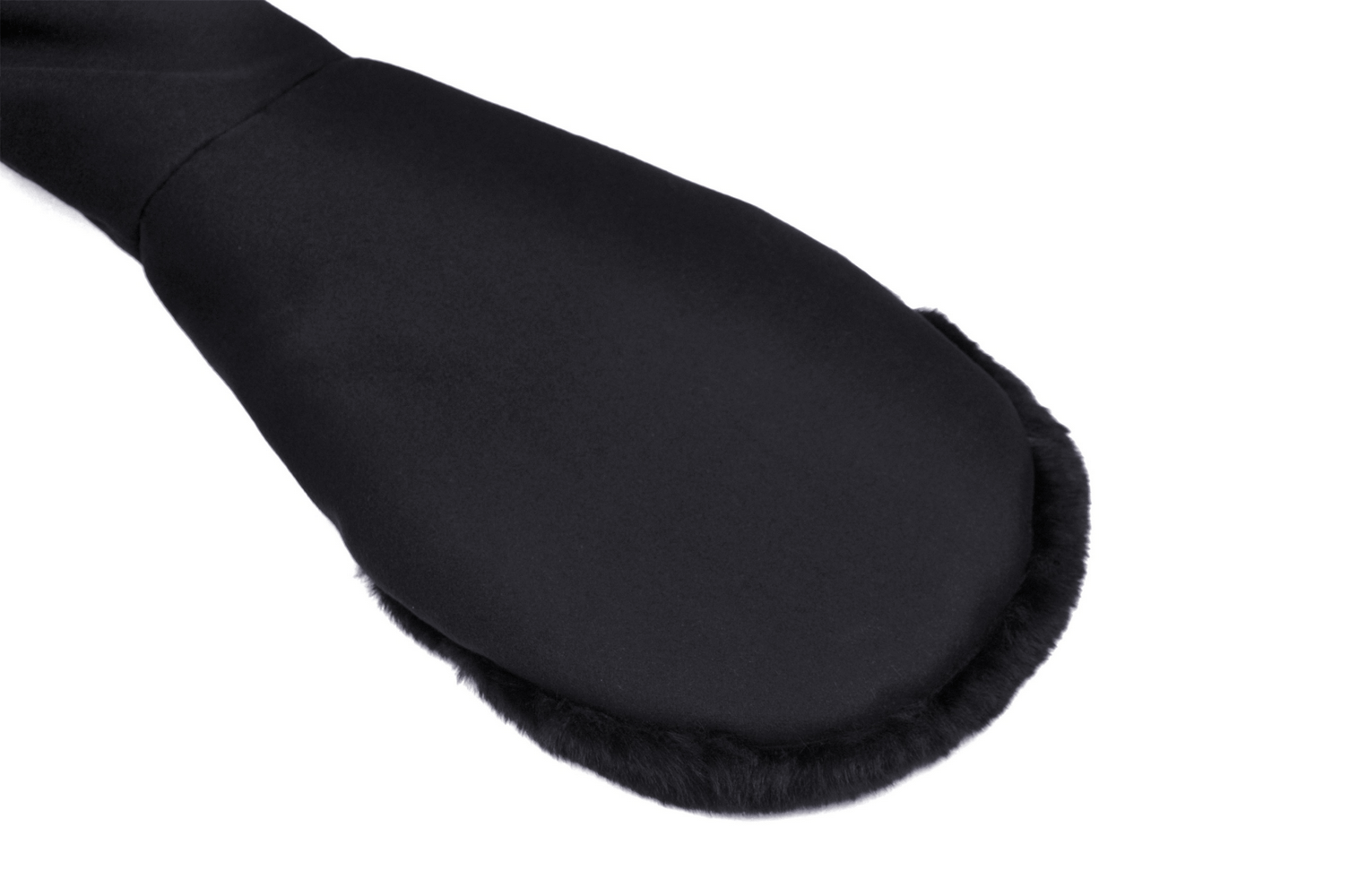 Close-up of a luxurious black coat sleeve with plush fur lining, perfect for gothic fashion enthusiasts.