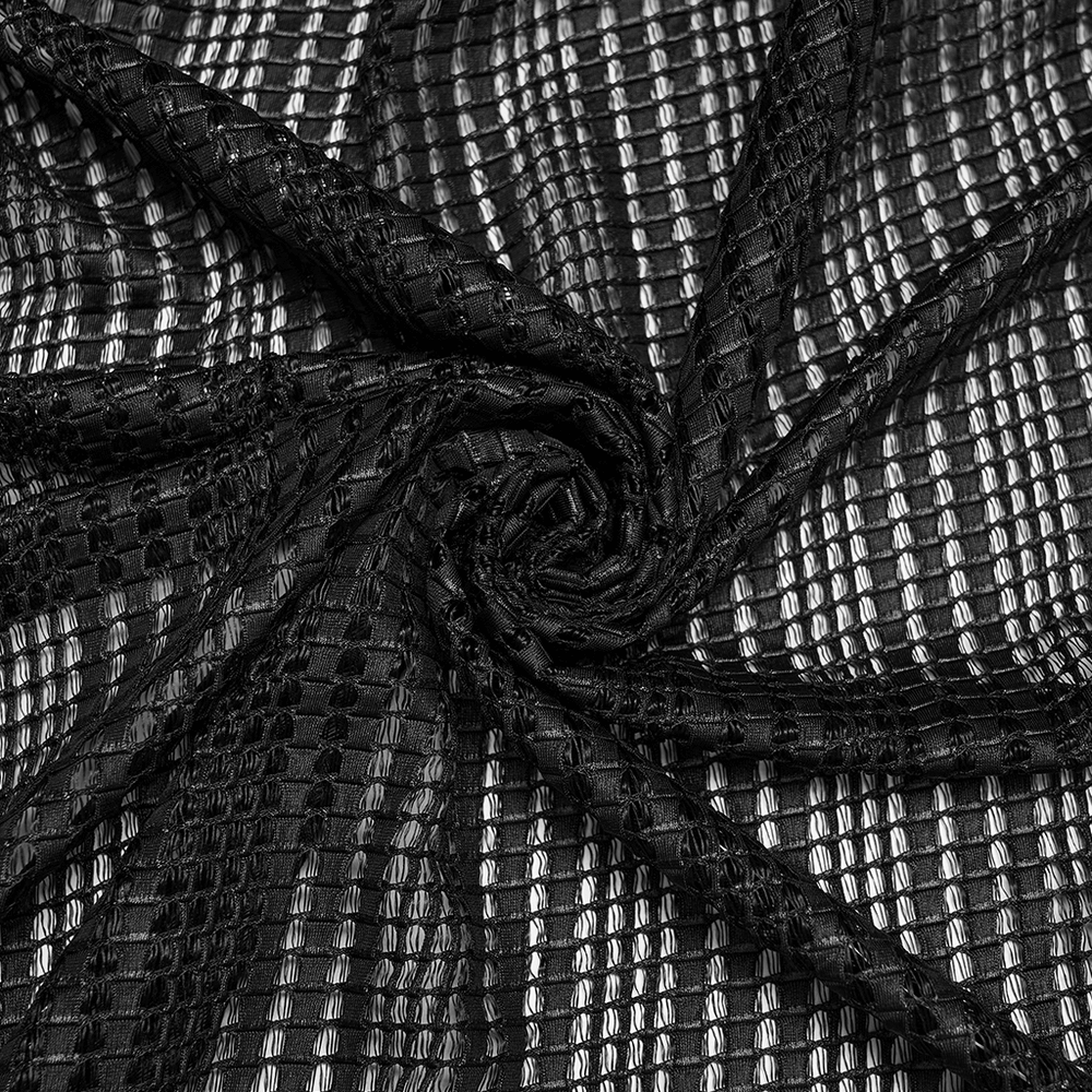 Gothic Female Hooded Mesh Cape with Belt Punk Style fabric detail close-up, showcasing textured stripe mesh design.