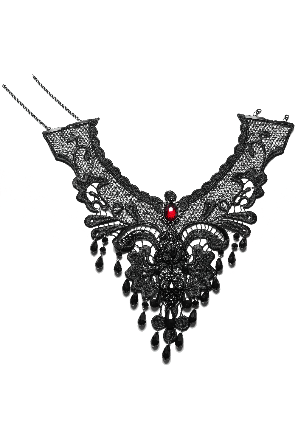 Gothic Female Lace Choker with Ruby Pendant Design