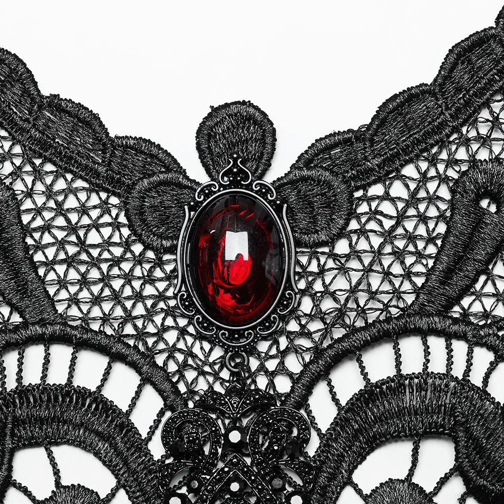 Tour de cou gothique en dentelle pour femme avec pendentif rubis