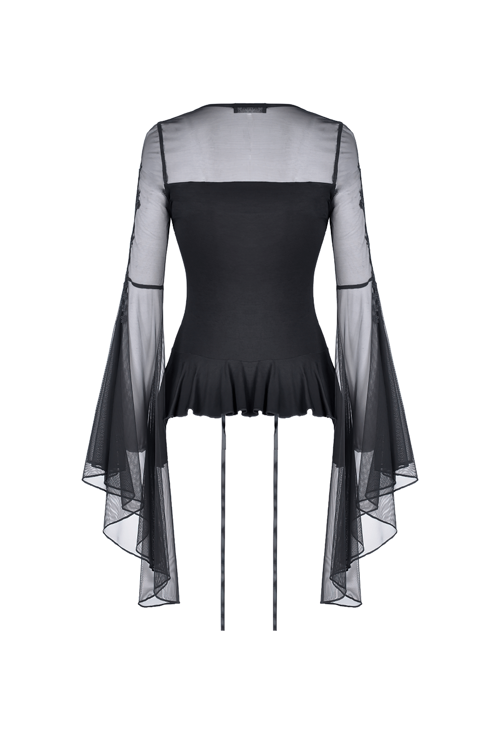 Gothic Female Lace-up Ruffled Top with Sheer Sleeves