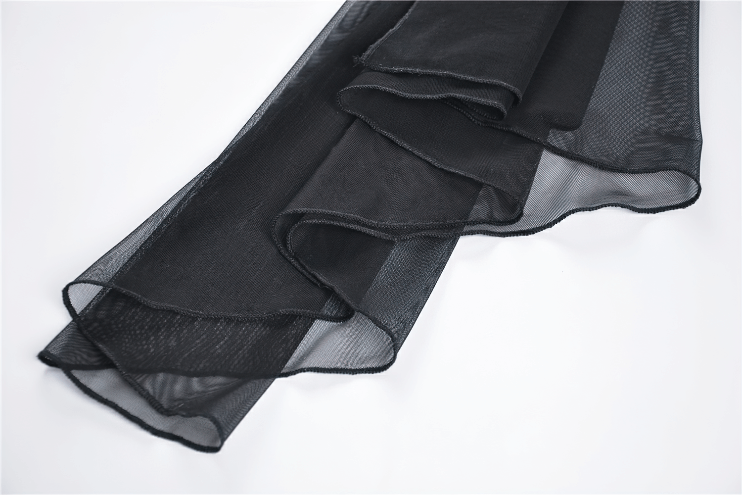 Black sheer mesh fabric showcasing soft, flowing layers perfect for gothic style tops and elegant outfits.