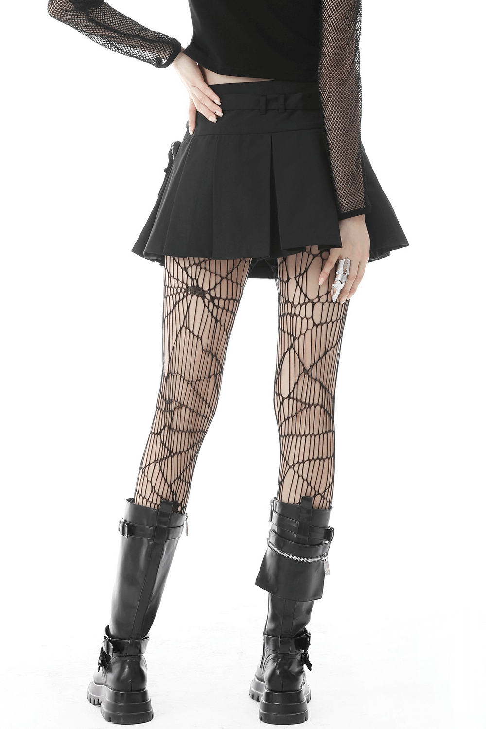 Gothic Female Mini Skirt with Chain Belt and Pocket