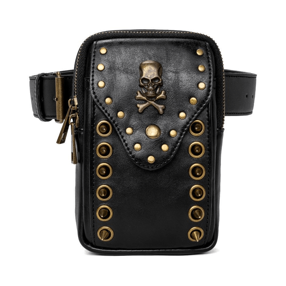 Gothic Female Outdoor Cellphone Waistbag with Skull and Rivets - HARD'N'HEAVY