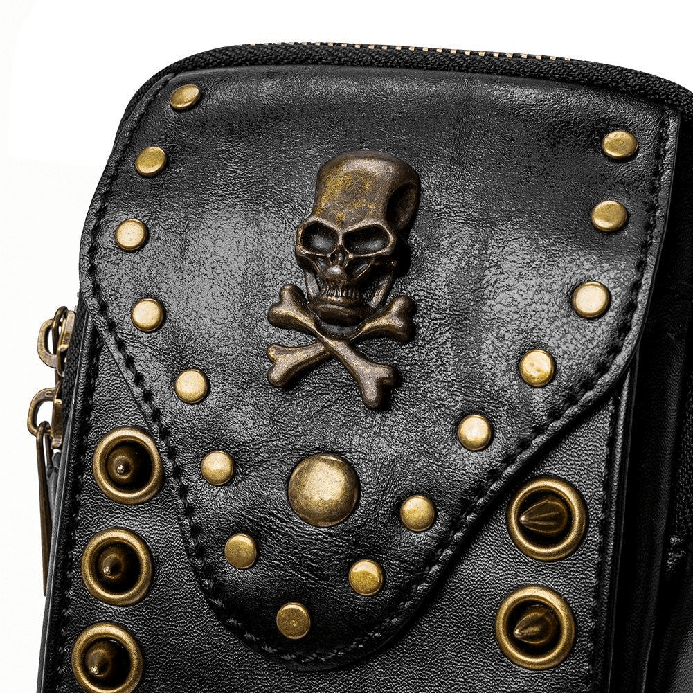 Gothic Female Outdoor Cellphone Waistbag with Skull and Rivets - HARD'N'HEAVY