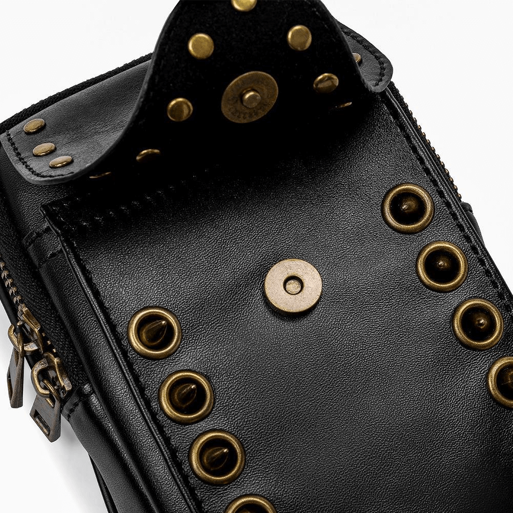 Gothic Female Outdoor Cellphone Waistbag with Skull and Rivets - HARD'N'HEAVY