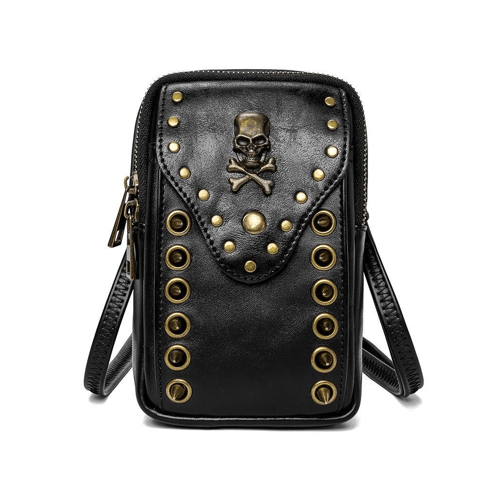 Gothic Female Outdoor Cellphone Waistbag with Skull and Rivets - HARD'N'HEAVY