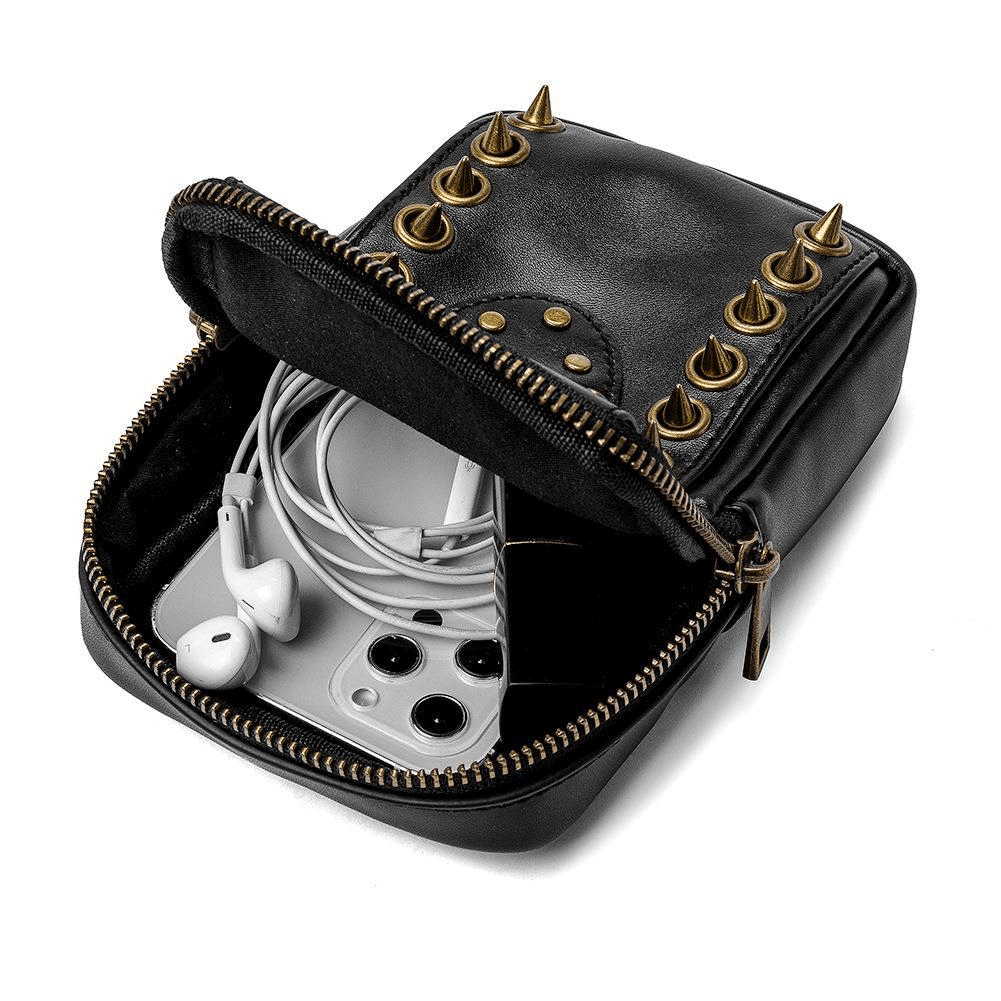 Gothic Female Outdoor Cellphone Waistbag with Skull and Rivets - HARD'N'HEAVY
