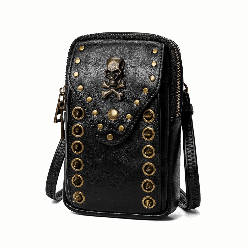 Gothic Female Outdoor Cellphone Waistbag with Skull and Rivets - HARD'N'HEAVY