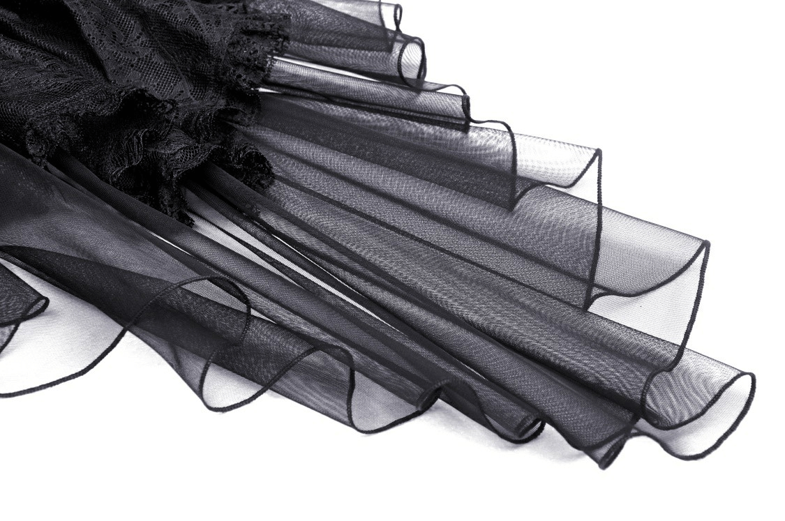 Haut gothique en dentelle noire transparente pour femme avec manches bouffantes