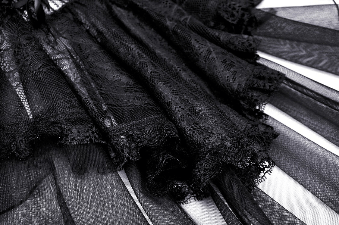 Haut gothique en dentelle noire transparente pour femme avec manches bouffantes