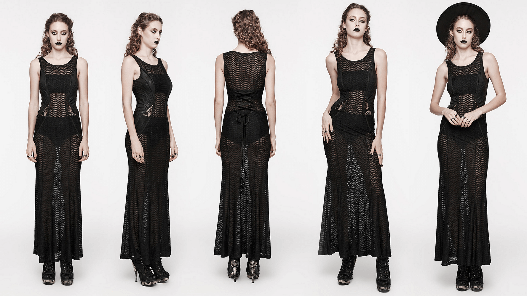 Gothic Fin See-Through Maxi Dress with Corset Back