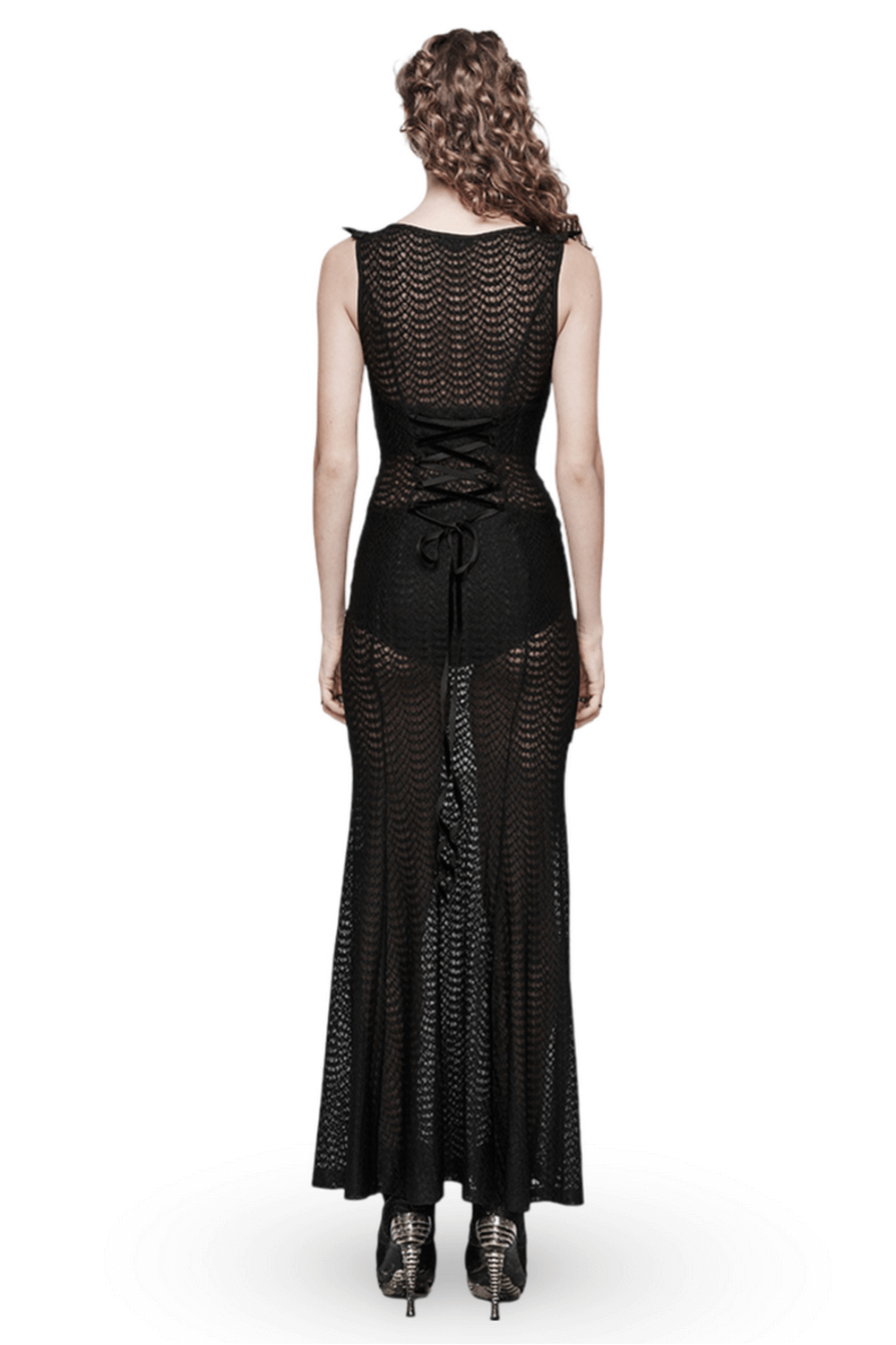 Gothic Fin See-Through Maxi Dress with Corset Back