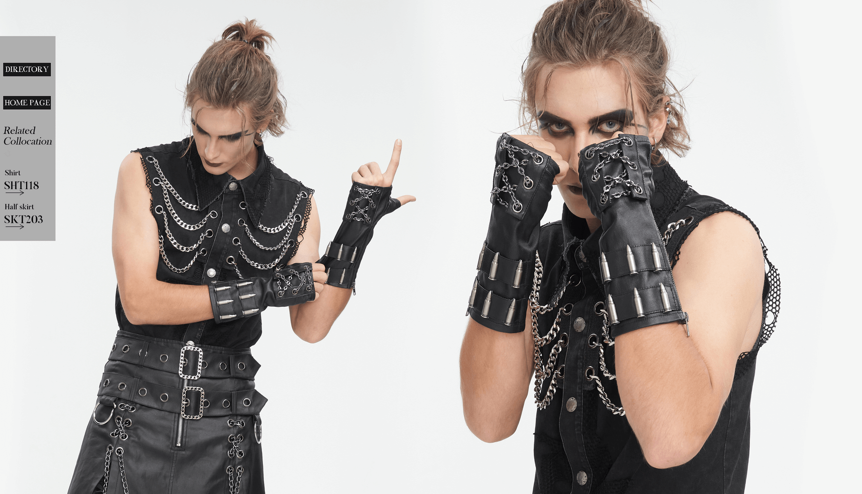 Gothic Fingerless Gloves with Chain and Bullet Details