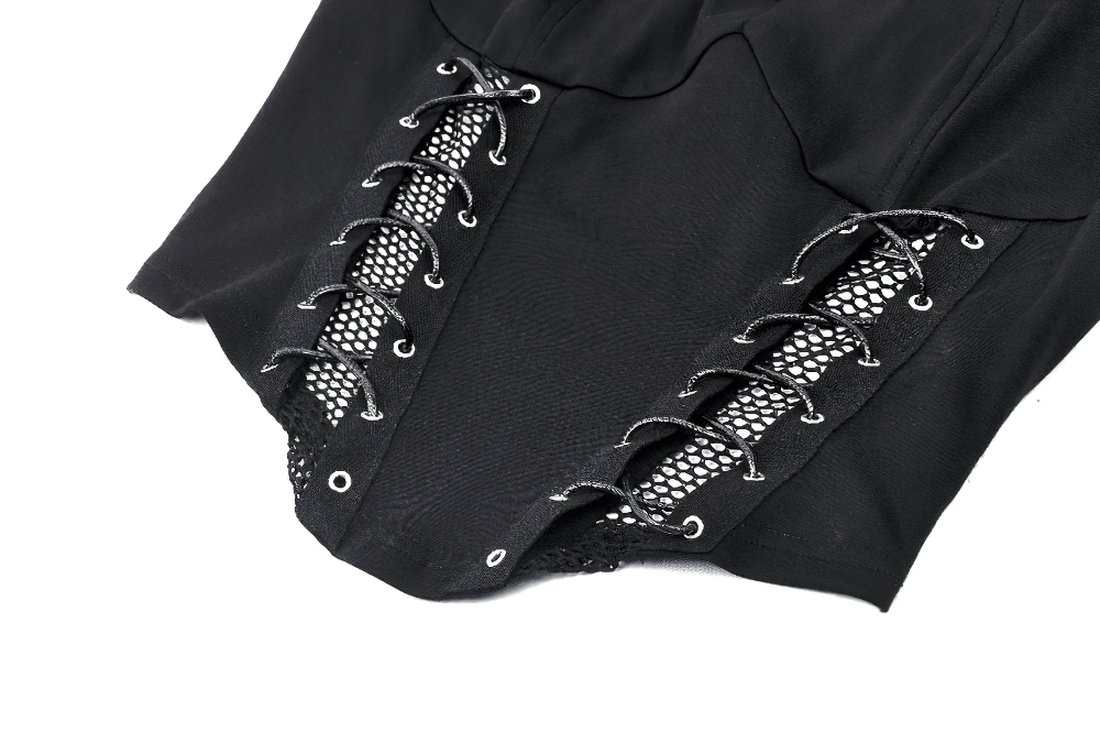 Lace-up details on a gothic corset top showcasing mesh accents and stylish buckle accents for an edgy look.