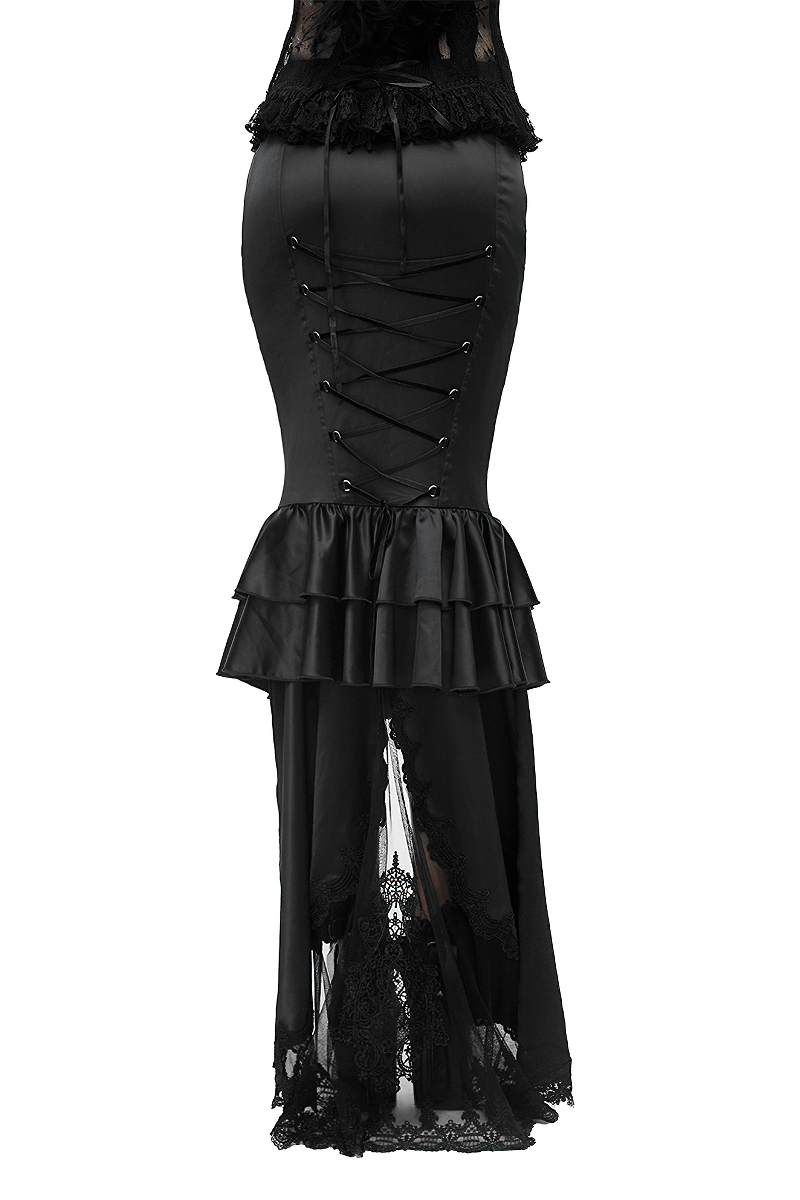 Gothic Fishtail Skirt With Ruffle Hem / Elegant Half Length Skirt with Lacing Back - HARD'N'HEAVY