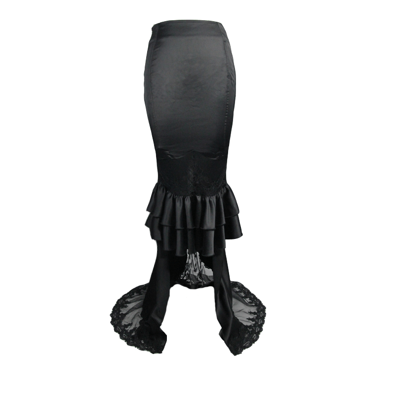 Gothic Fishtail Skirt With Ruffle Hem / Elegant Half Length Skirt with Lacing Back - HARD'N'HEAVY