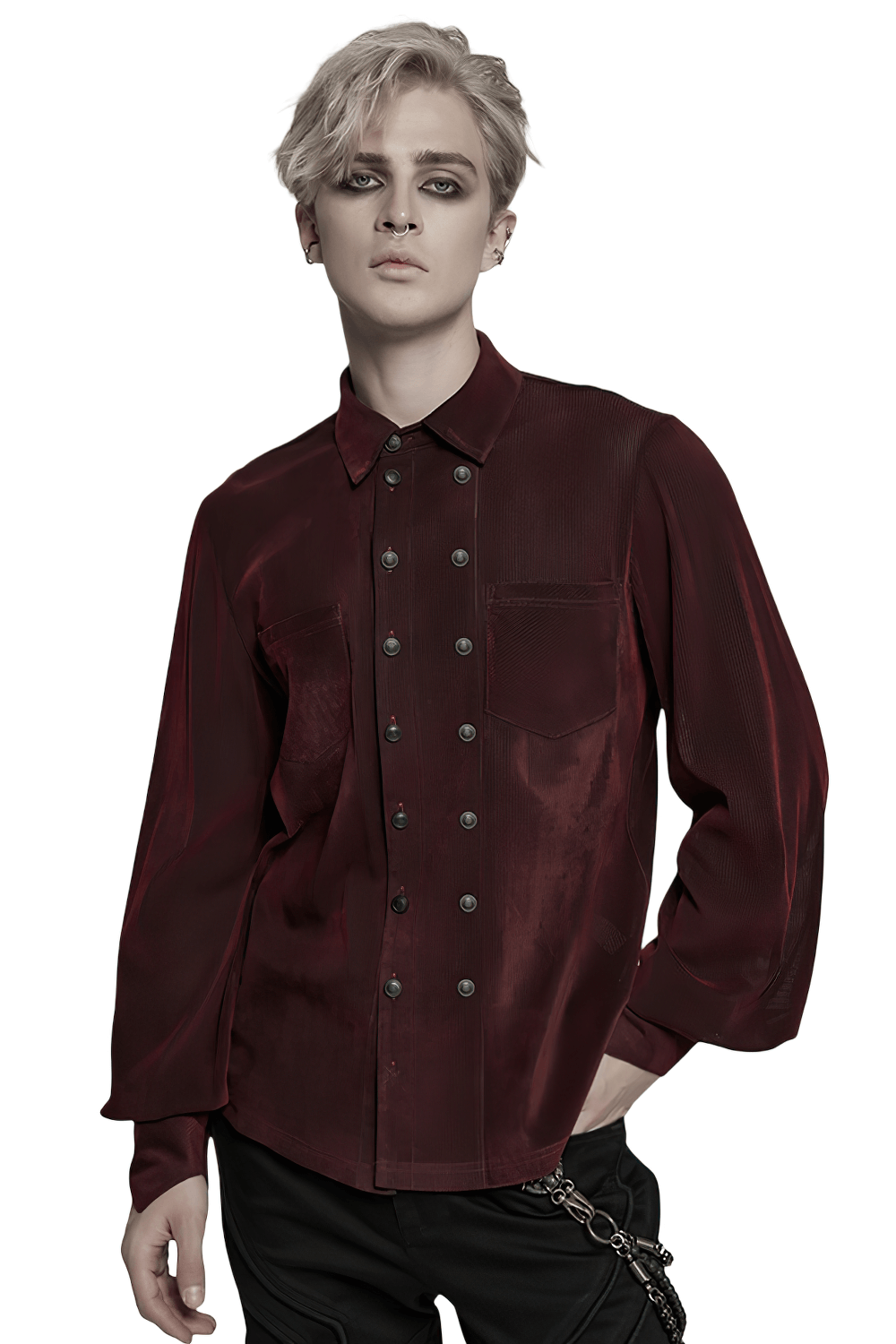Gothic Flocking Mesh-Shirt mit zweireihigen Knöpfen
