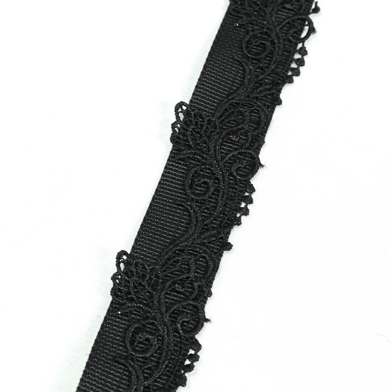 Black lace ribbon with intricate floral details, perfect for DIY punk accessories and stylish embellishments.