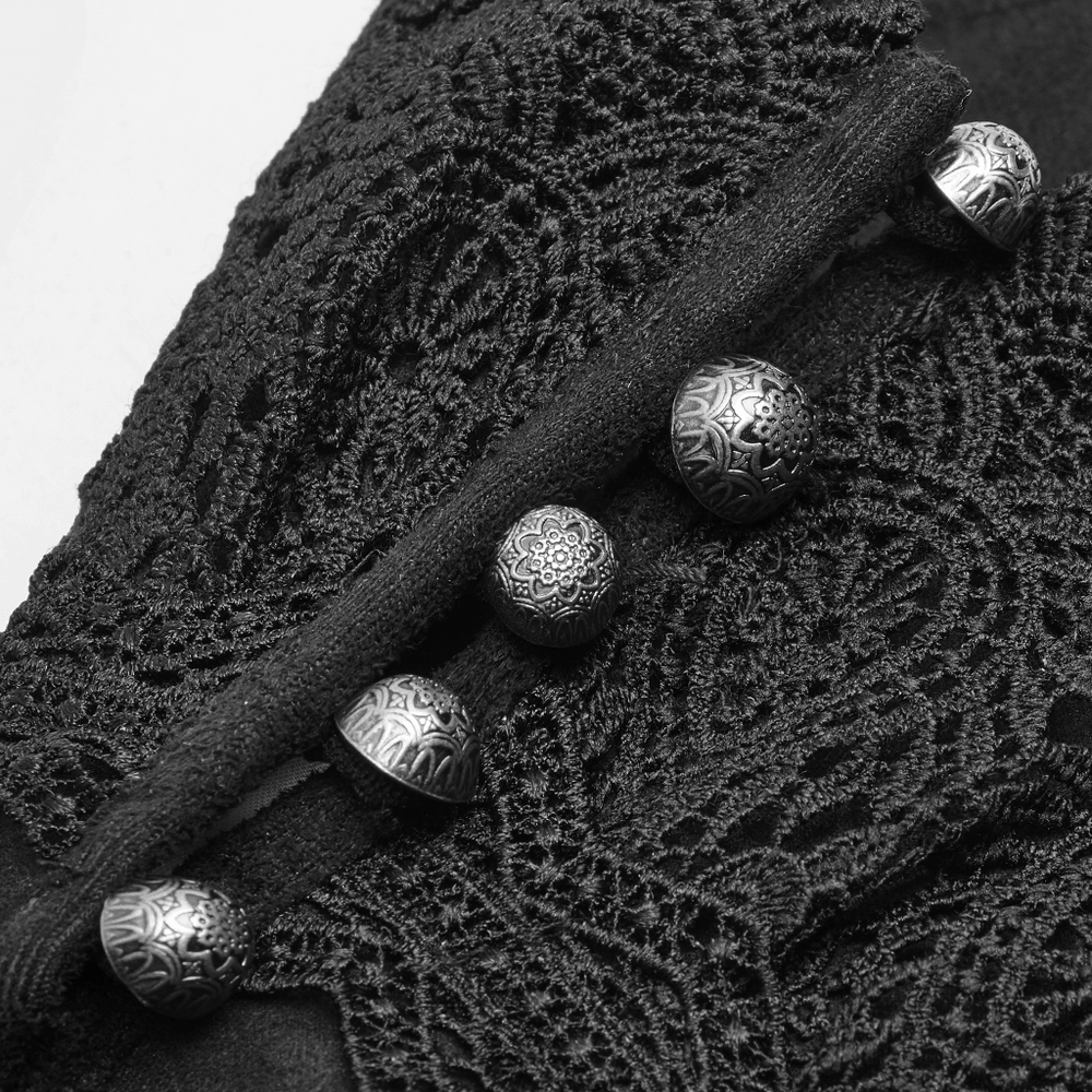 Gothic Floral Lace Gloves with Ornate Buckle Pair