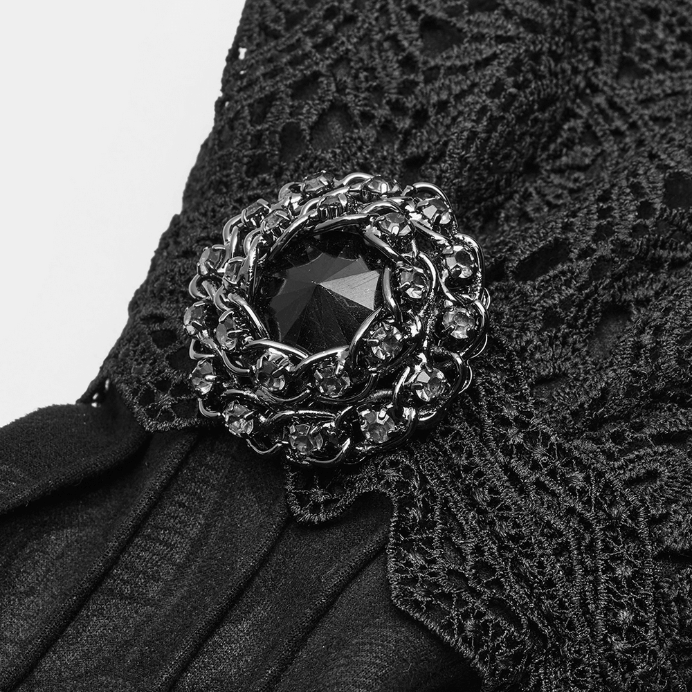 Gothic Floral Lace Gloves with Ornate Buckle Pair