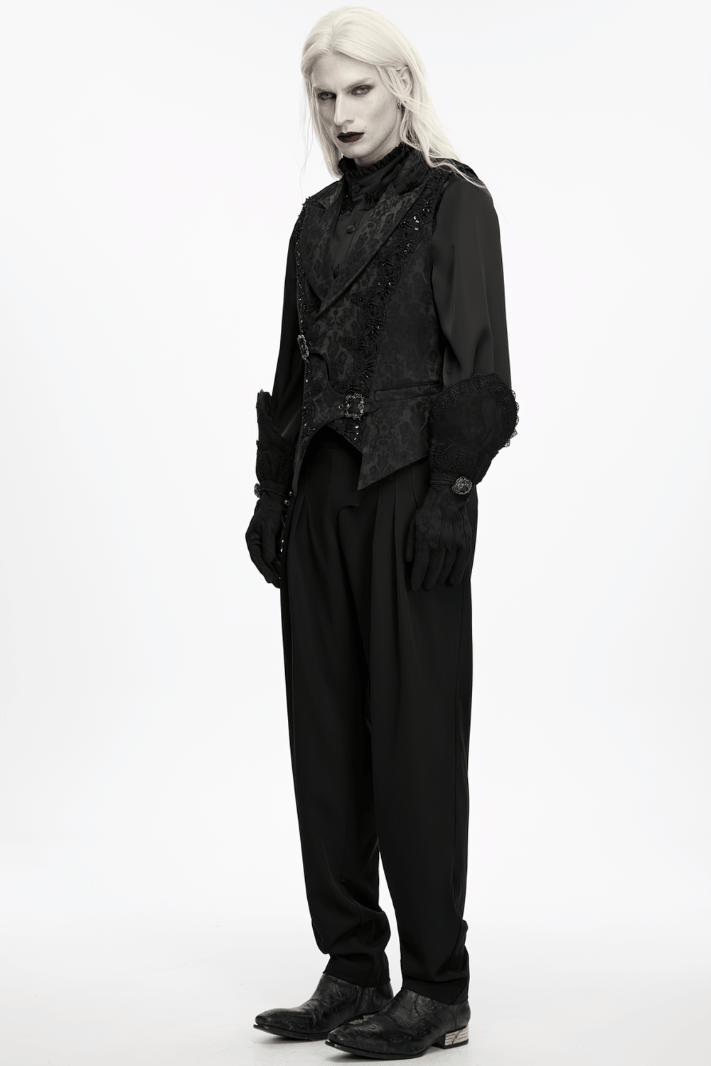 Gothic Floral Lace Gloves with Ornate Buckle Pair