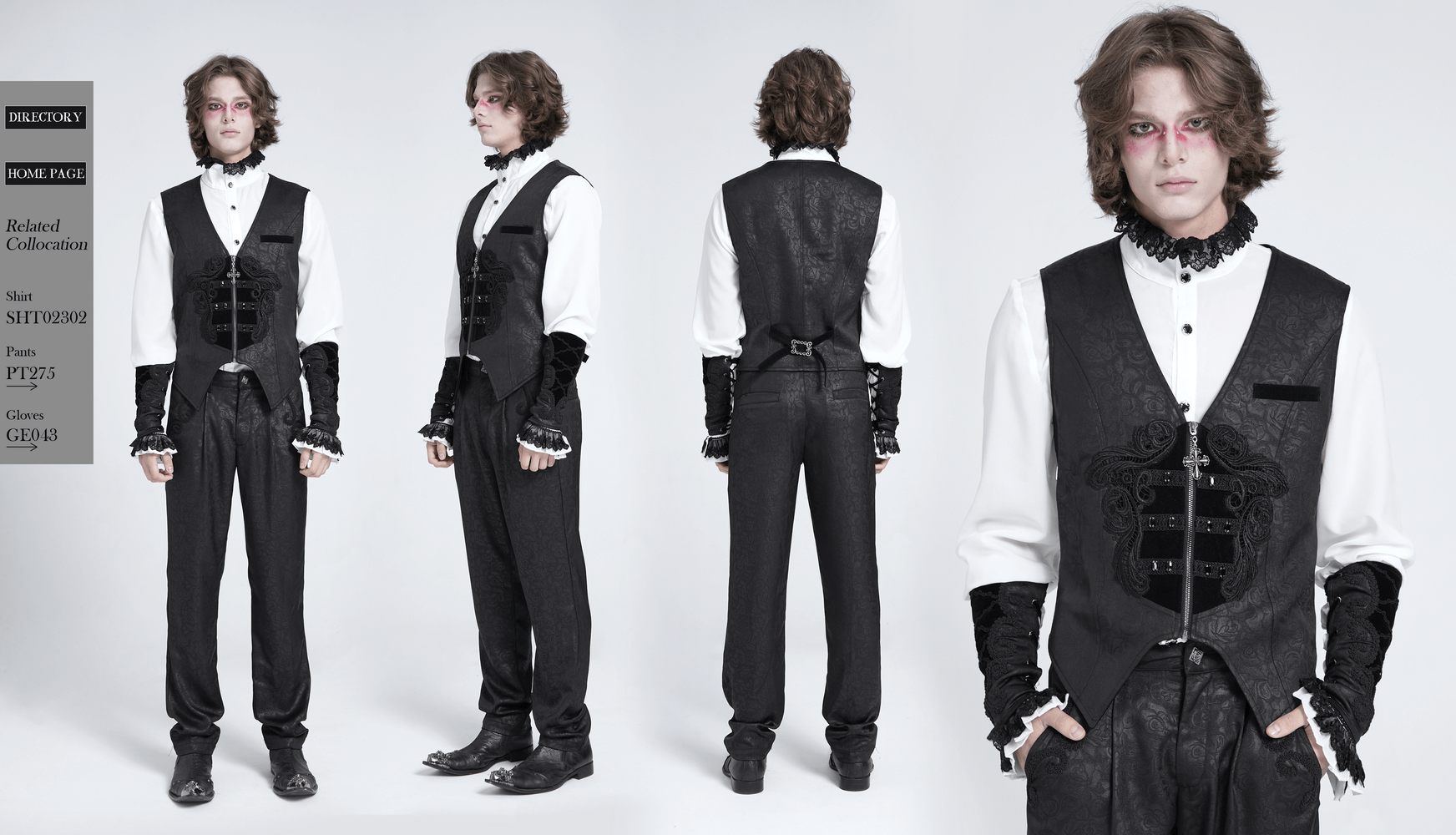 Gothic floral waistcoat with velvet straps, showcasing a structured fit and elegant cross detailing.