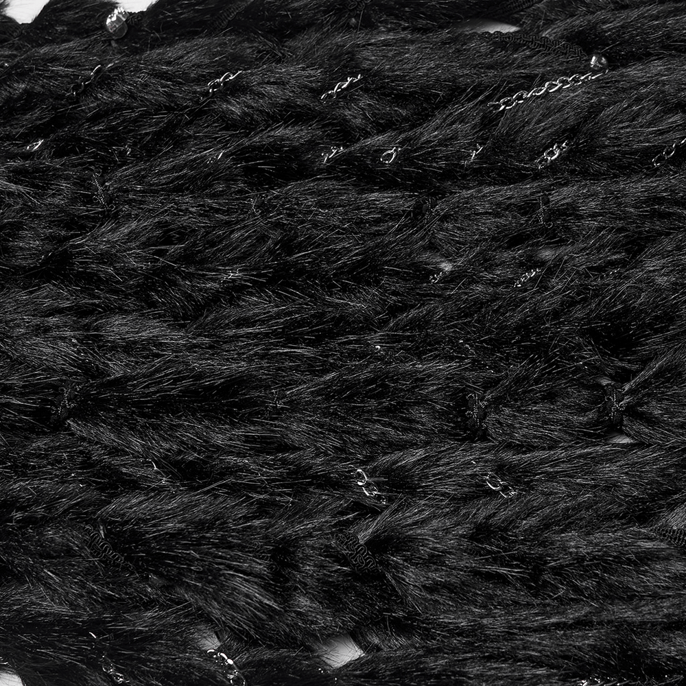 Gothic Fox Mask Hood with Braided Plush and Rivets featuring braided black plush and metal chains.