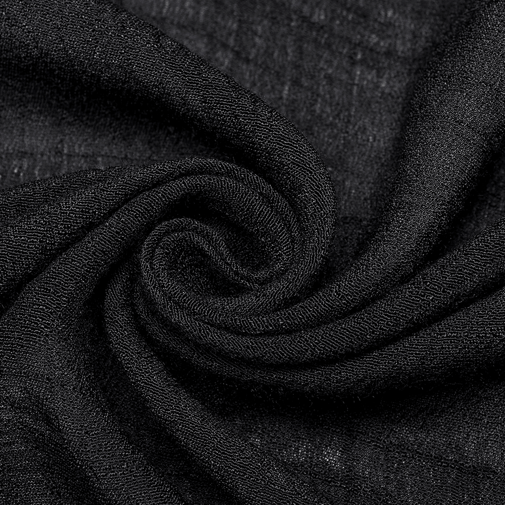 Close-up of luxurious black woven fabric, perfect for a Gothic Fringe V-Neck Dress with bohemian flair.