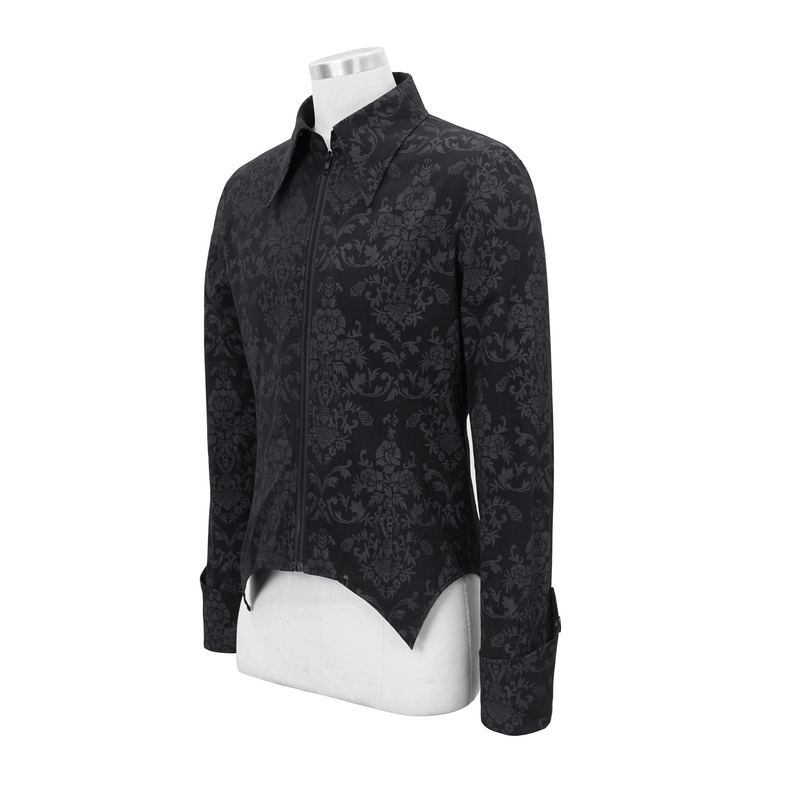 Gothic Front Zip Jacquard Shirt / Men's Long Sleeves Irregular Hemline Shirt - HARD'N'HEAVY