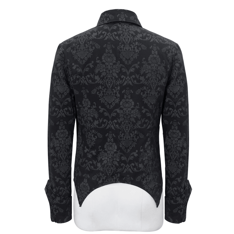 Gothic Front Zip Jacquard Shirt / Men's Long Sleeves Irregular Hemline Shirt - HARD'N'HEAVY