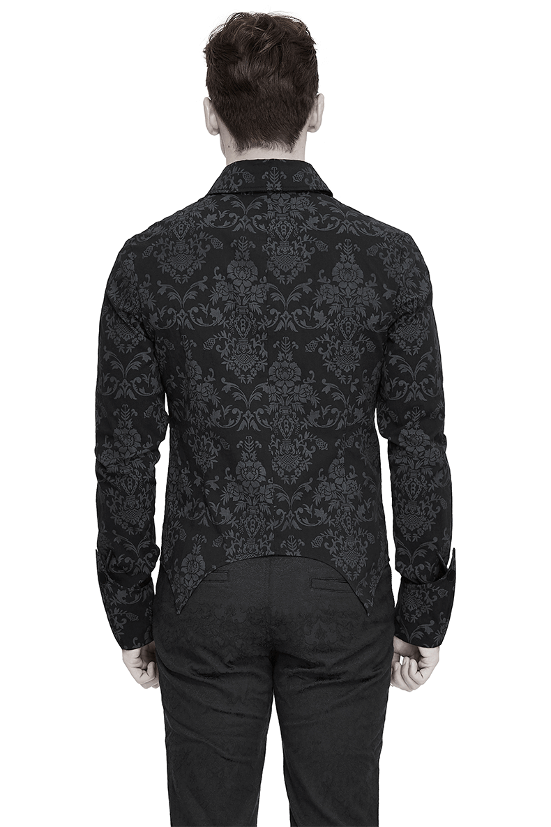 Gothic Front Zip Jacquard Shirt / Men's Long Sleeves Irregular Hemline Shirt - HARD'N'HEAVY