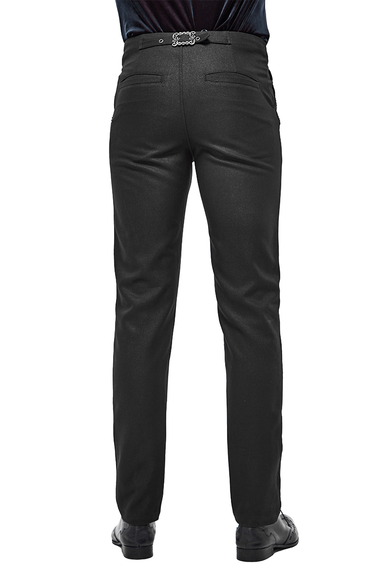 Men's gothic black pants showcasing the back view with a sleek fit and stylish design.