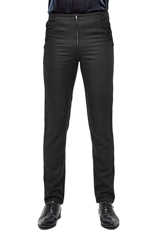 Gothic Front Zip Pants with Lace Pattern on Both Side Pockets