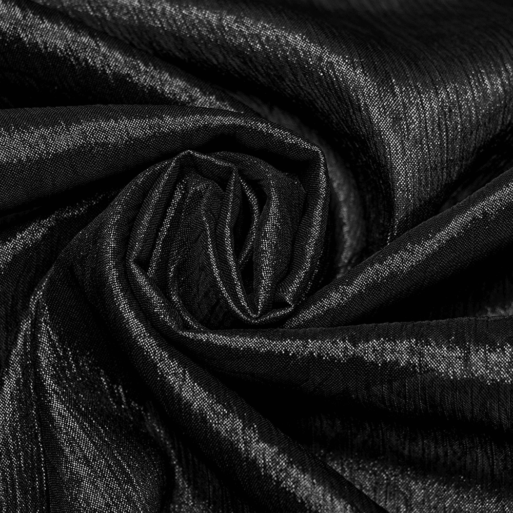 Close-up of luxurious black pleated chiffon fabric showcasing a shimmering dark texture.