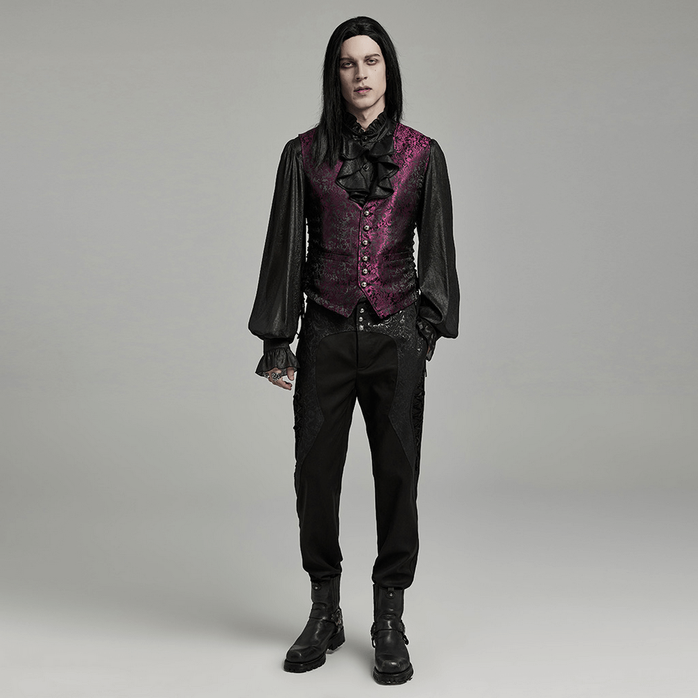 Gothic gentleman in a sheer chiffon ruffle shirt with lantern sleeves and an elegant bowtie.