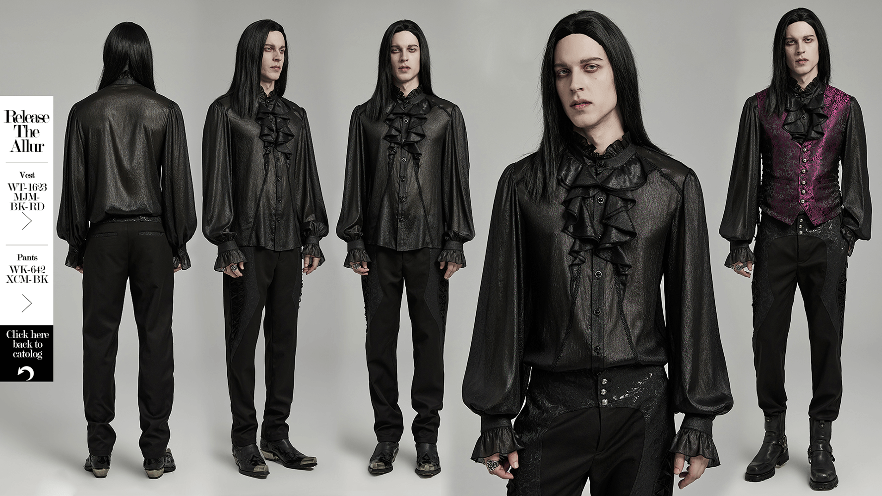 Gothic Gentleman Sheer Shirt with Chiffon Ruffle and Lantern Sleeves, showcasing elegance and dark allure.