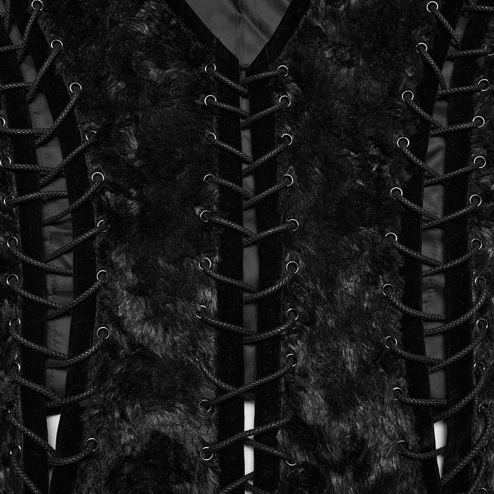 Gothic Gentleman's Velvet Lace-Up Vest with Eyelet Detail showcasing laces and luxurious textures.